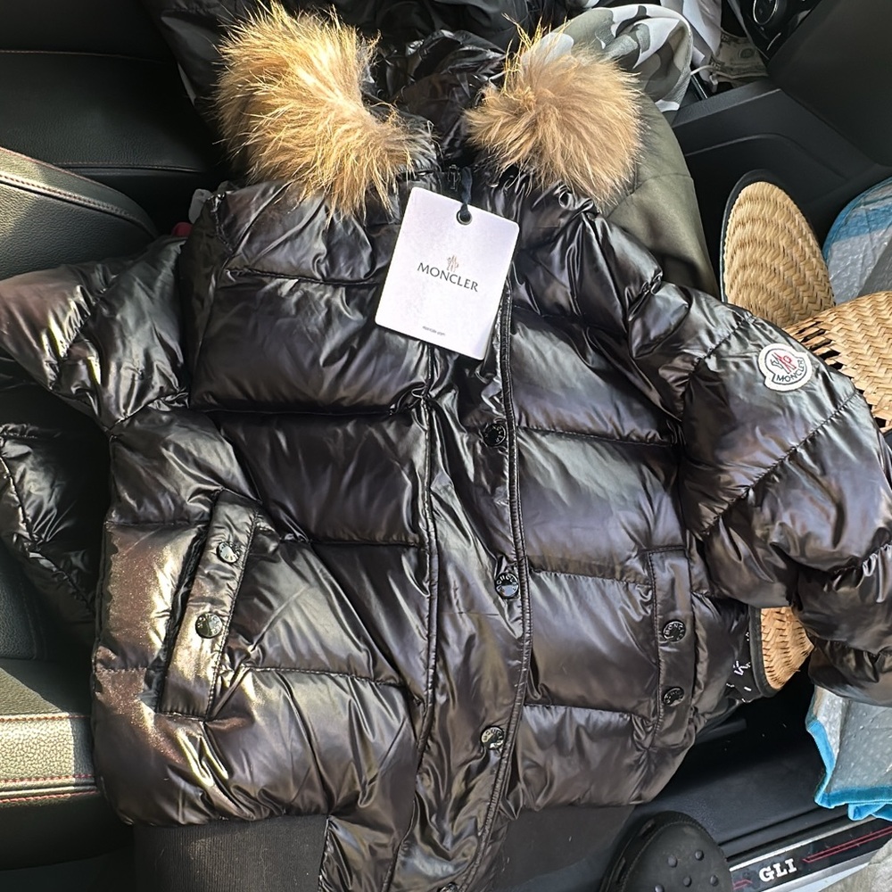 Moncler Shiny Black Puffer Jacket with Fur Hood